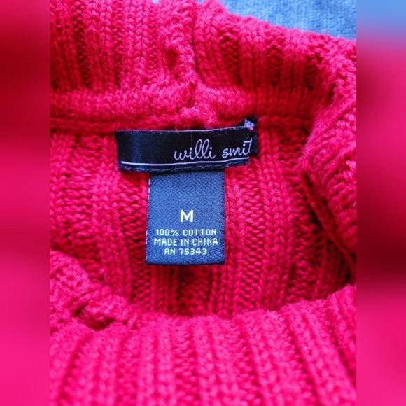 Willi Smith Women's Turtleneck 100% Cotton Sweater Cozy Knit Red Medium - Picture 5 of 10
